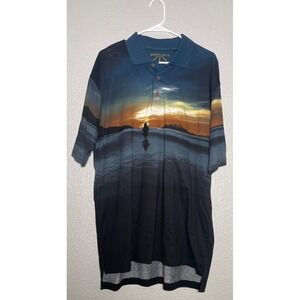 Spirituals Polo Shirt Men's‎ Size Large Blue Graphic Print Short Sleeve *Read